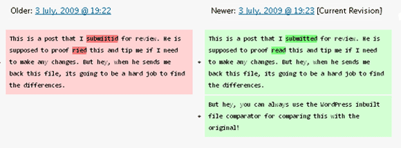 Text Files Compared Text Files Compared using WP In-built comparator