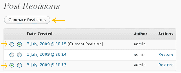 Compare Revisions Compare Revisions - Do as shown