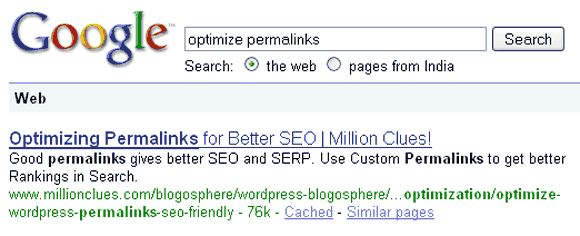 Google Search Result For 'Optimize Permalinks' See the Description ( Below the title, in black )