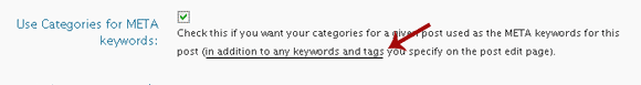SEO Plugin Settings Page Tags are automatically included as Keywords