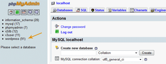 phpMyAdmin List of Databases phpMyAdmin List of Databases