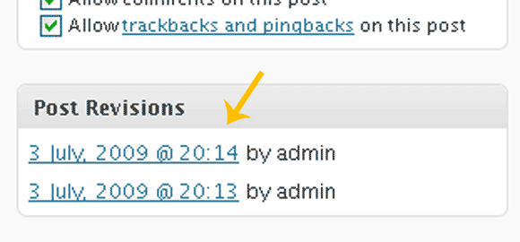 Post Revisions See Post Revisions Towards the end of the Post Editor