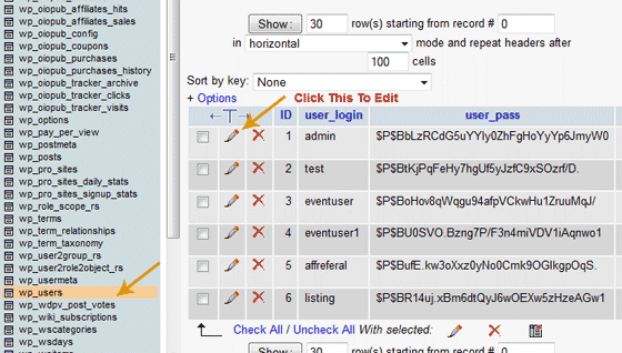 wp_users Table and Edit Button wp_users Table and Edit Button
